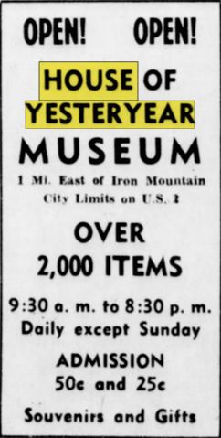 House of Yesteryear - July 1961 Opening Announcement